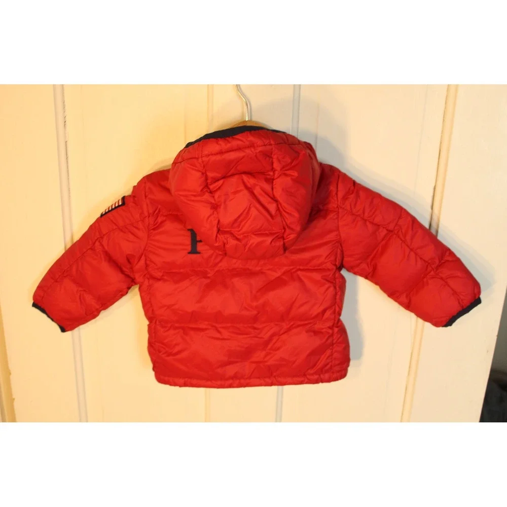 Kids Ralph Lauren Red Puffer Jacket American Flag‎ Patch Hooded Zip Front
